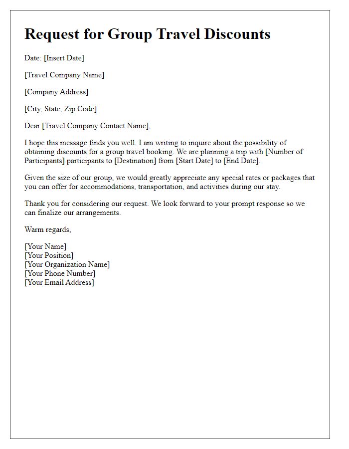 Letter template of request for group travel discounts