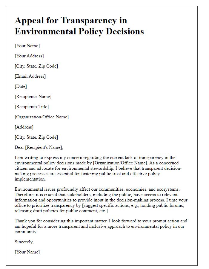 Letter template of appeal for transparency in environmental policy decisions