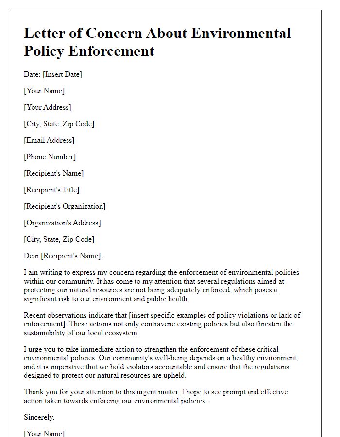 Letter template of concern about environmental policy enforcement