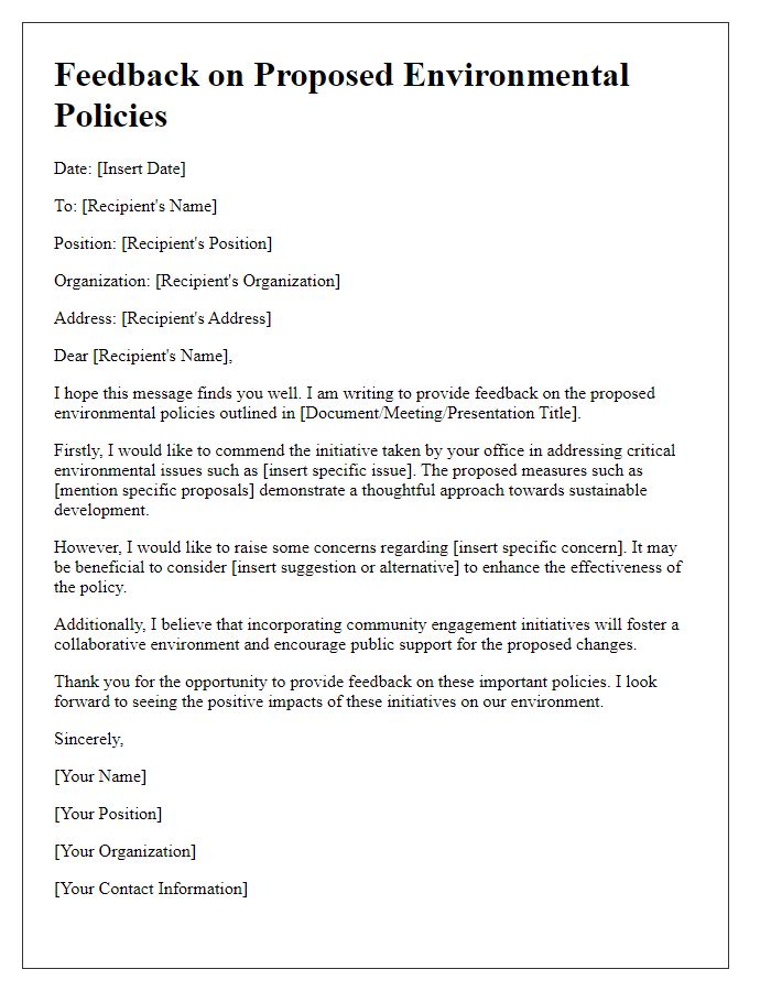 Letter template of feedback on proposed environmental policies