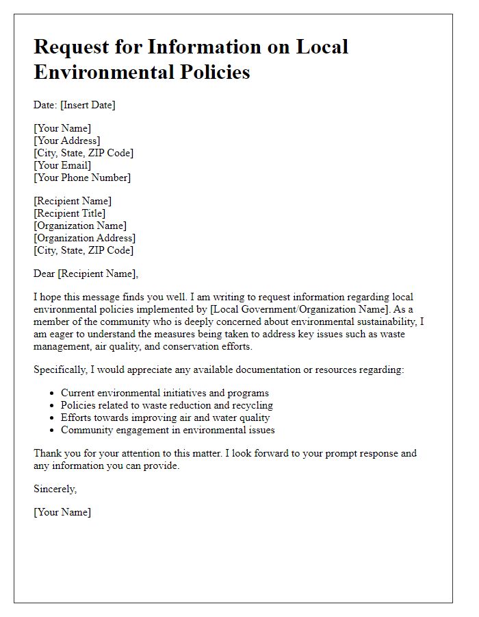 Letter template of request for information on local environmental policies