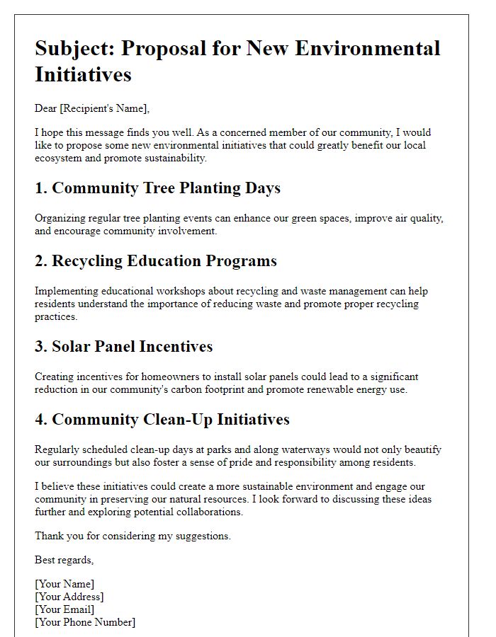 Letter template of suggestion for new environmental initiatives