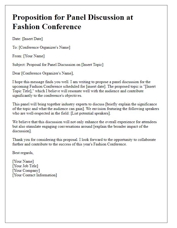 Letter template of proposition for a panel discussion at a fashion conference