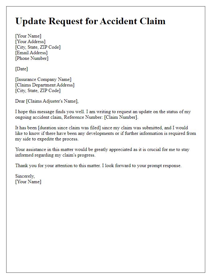 Letter template of update request for ongoing accident claim