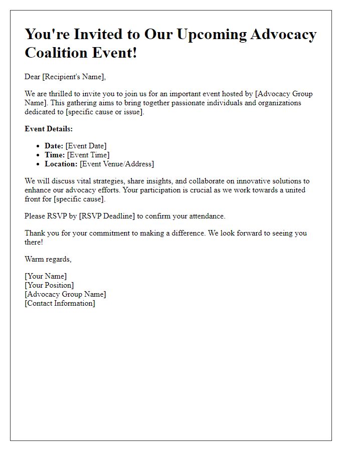 Letter template of event invitation for advocacy group coalition