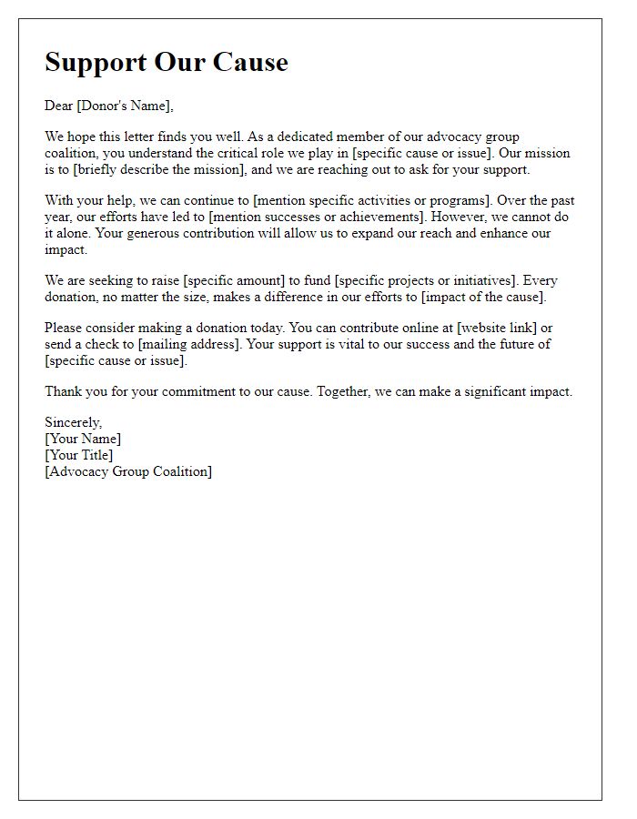 Letter template of fundraising appeal for advocacy group coalition