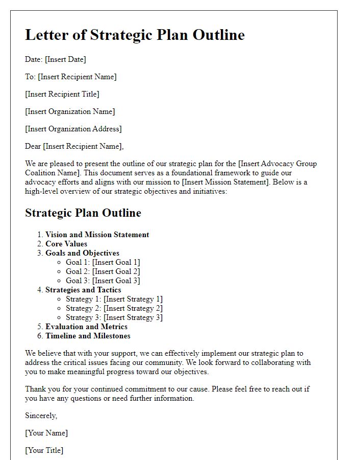 Letter template of strategic plan outline for advocacy group coalition