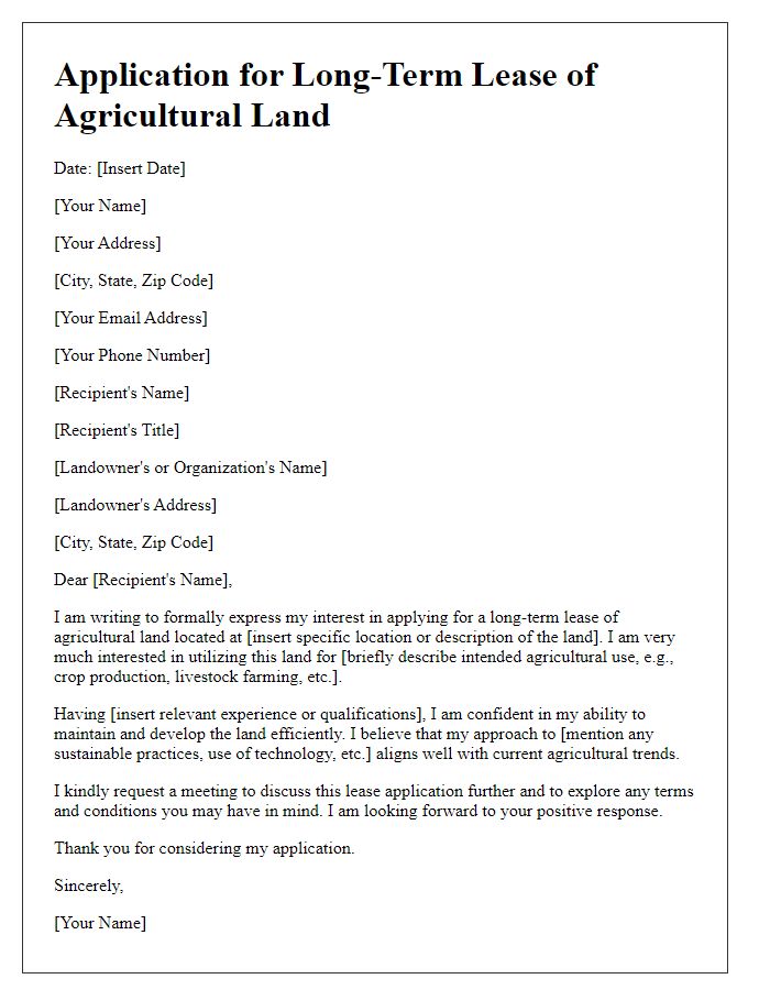 Letter template of long-term lease application for agricultural land