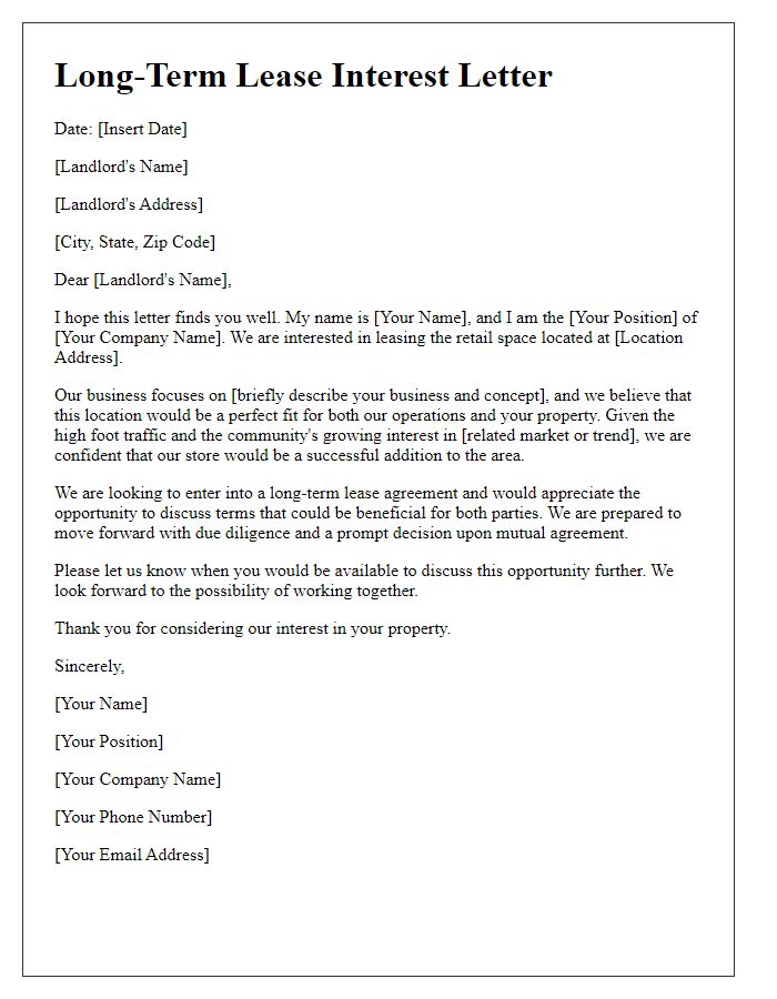 Letter template of long-term lease interest letter for retail location