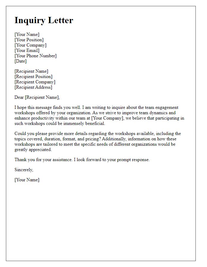 Letter template of inquiry regarding team engagement workshops.