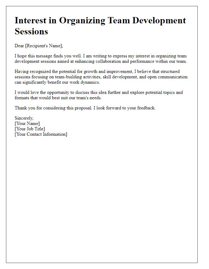 Letter template of interest in organizing team development sessions.