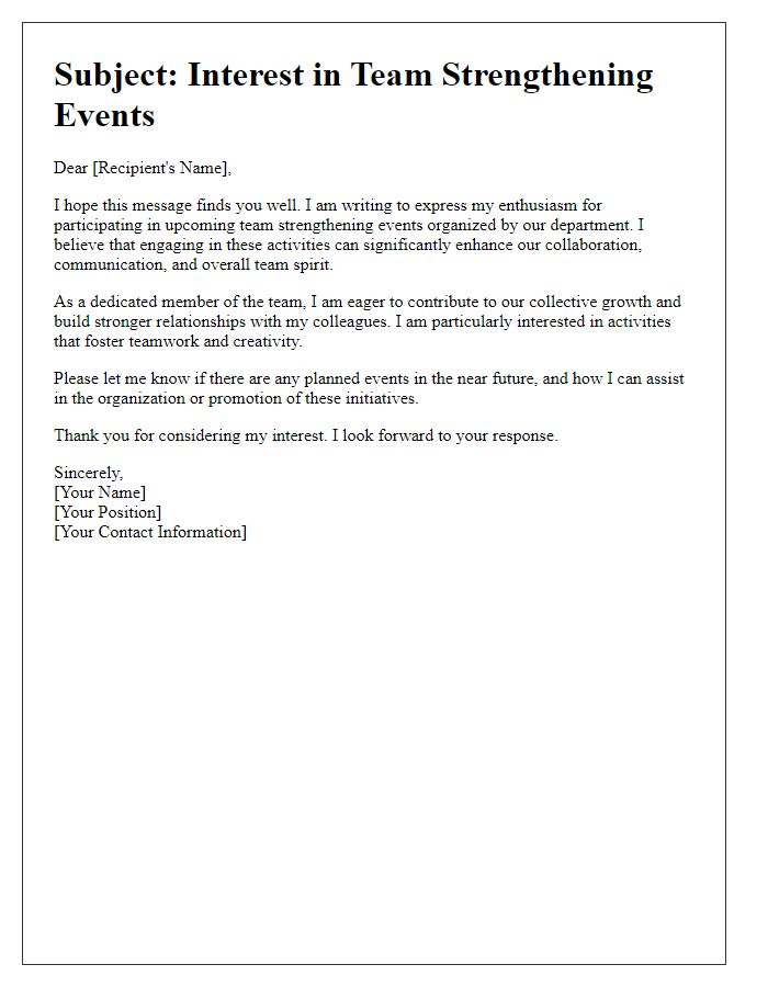 Letter template of interest in team strengthening events.