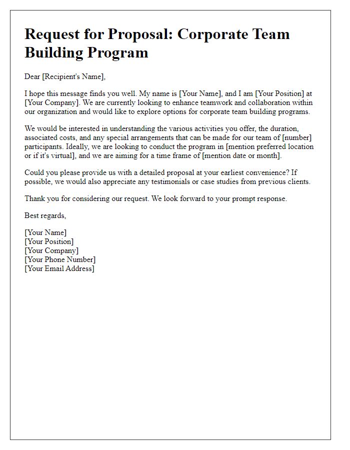 Letter template of request for corporate team building programs.