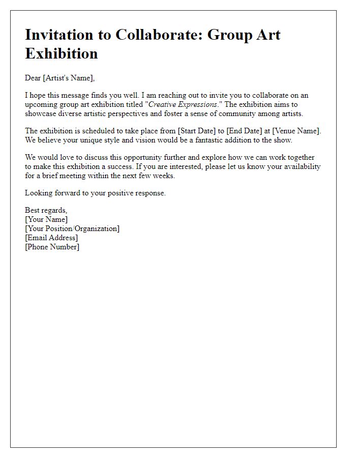 Letter template of collaboration invitation for a group art exhibition