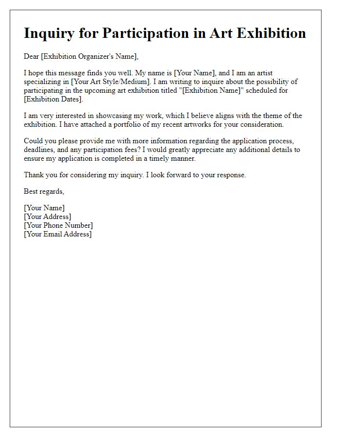 Letter template of inquiry for participating in an art exhibition