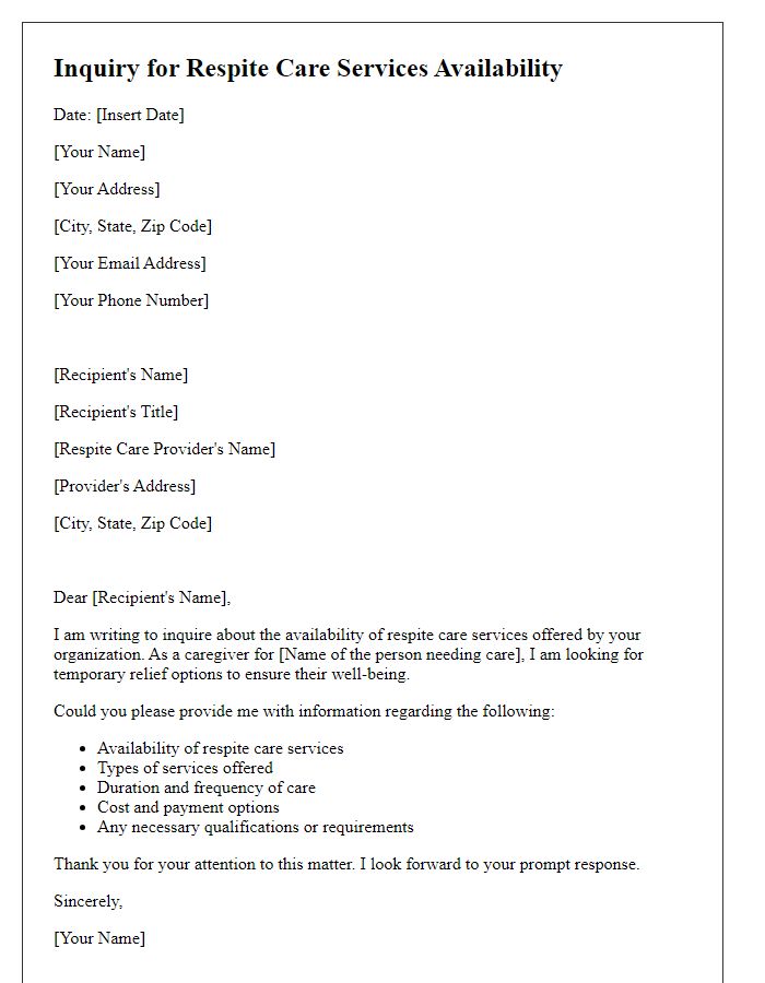 Letter template of inquiry for respite care services availability