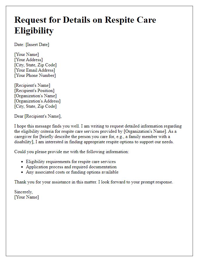 Letter template of request for details on respite care eligibility