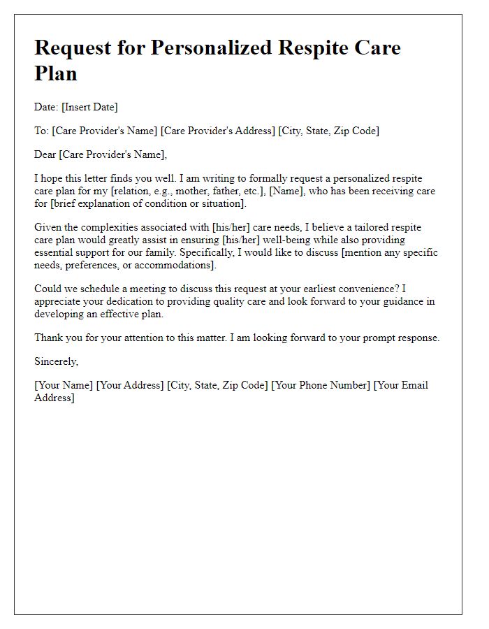 Letter template of request for personalized respite care plan