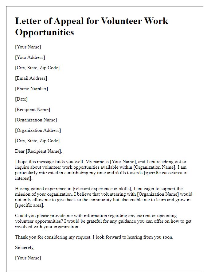 Letter template of appeal for information on volunteer work opportunities