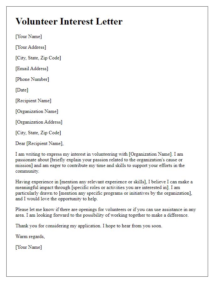 Letter template of interest in community volunteer roles