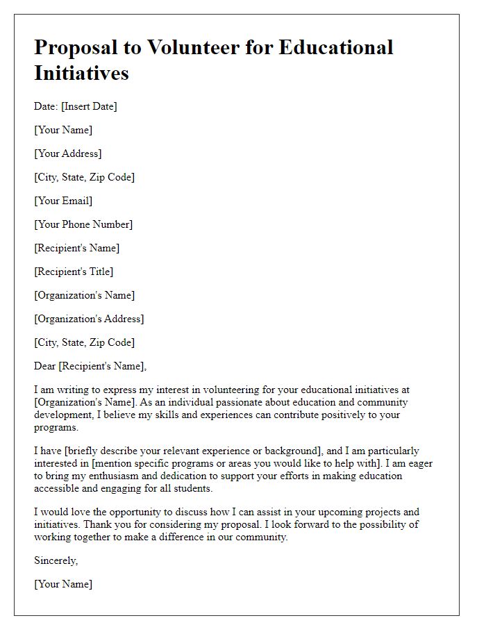 Letter template of proposal to volunteer for educational initiatives