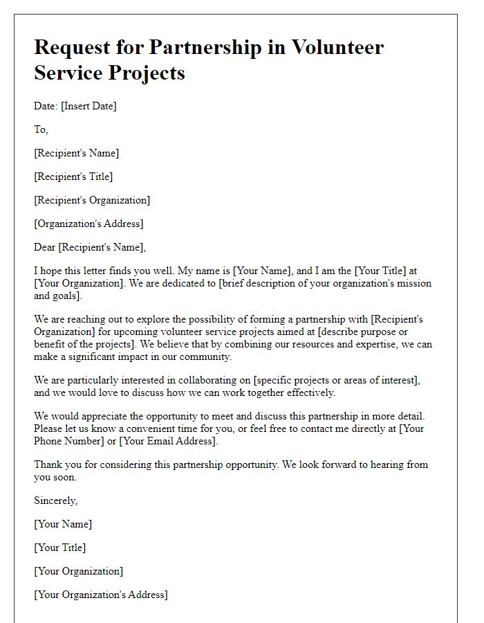 Letter template of request for partnerships in volunteer service projects