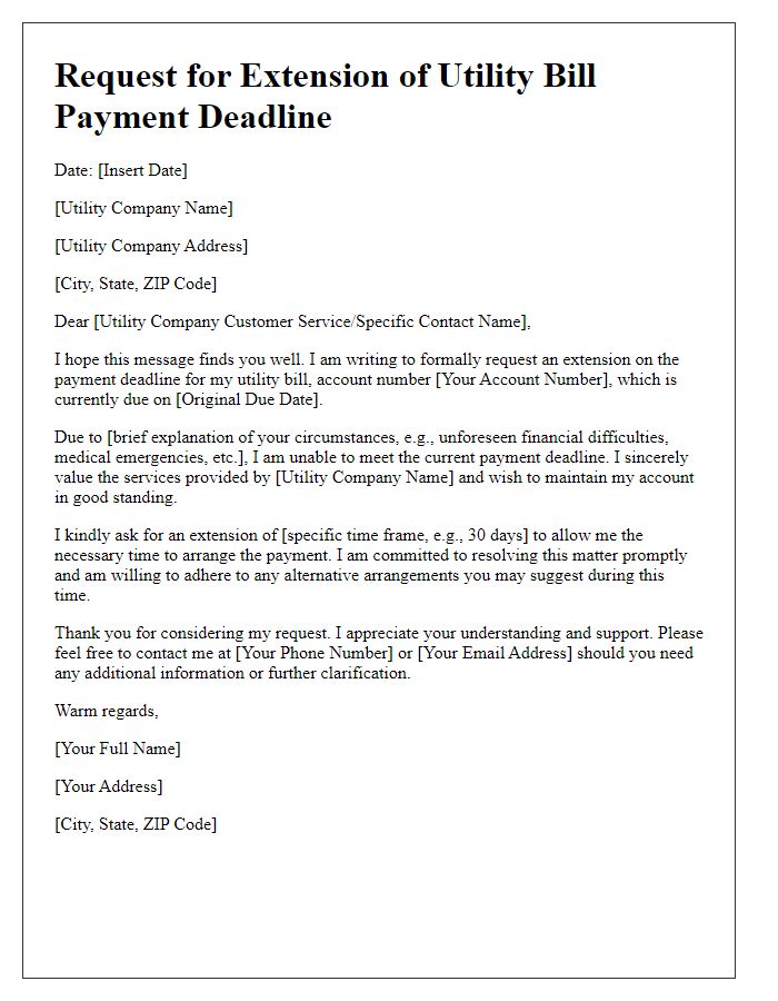 Letter template of appeal for extending utility bill payment deadline