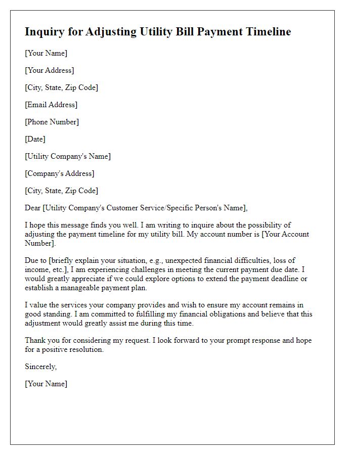 Letter template of inquiry for adjusting utility bill payment timeline