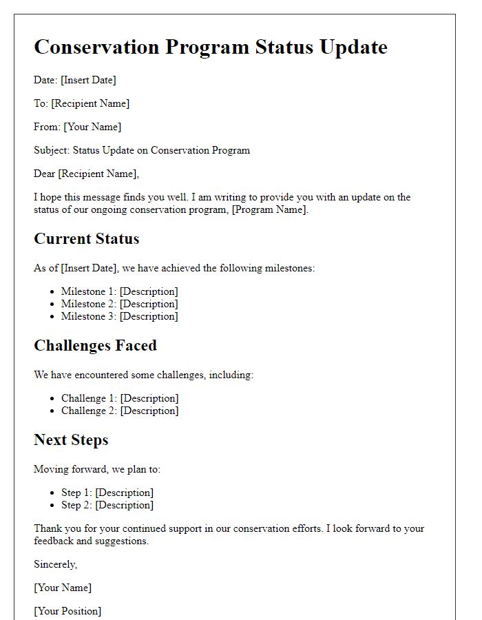 Letter template of conservation program status