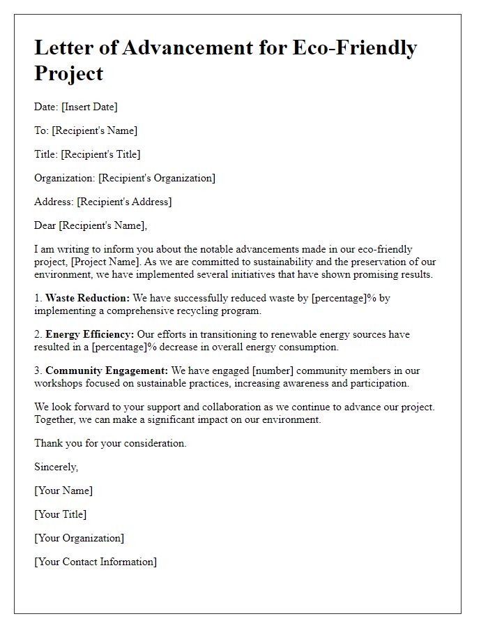 Letter template of eco-friendly project advancement