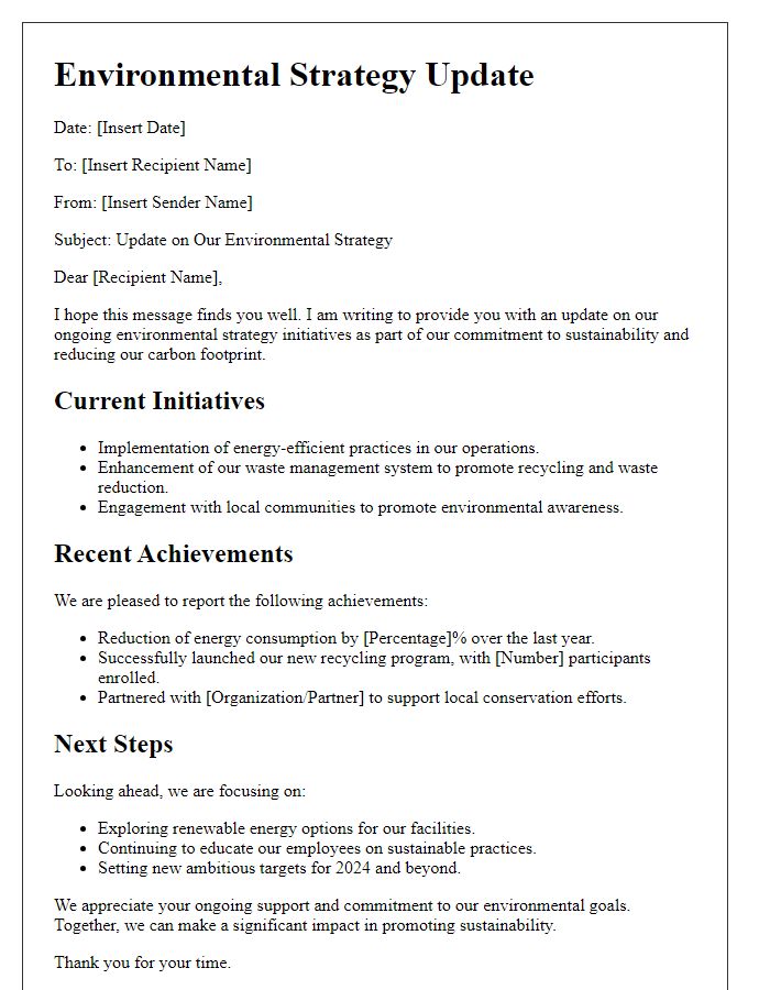 Letter template of environmental strategy update