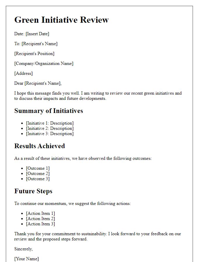 Letter template of green initiative review