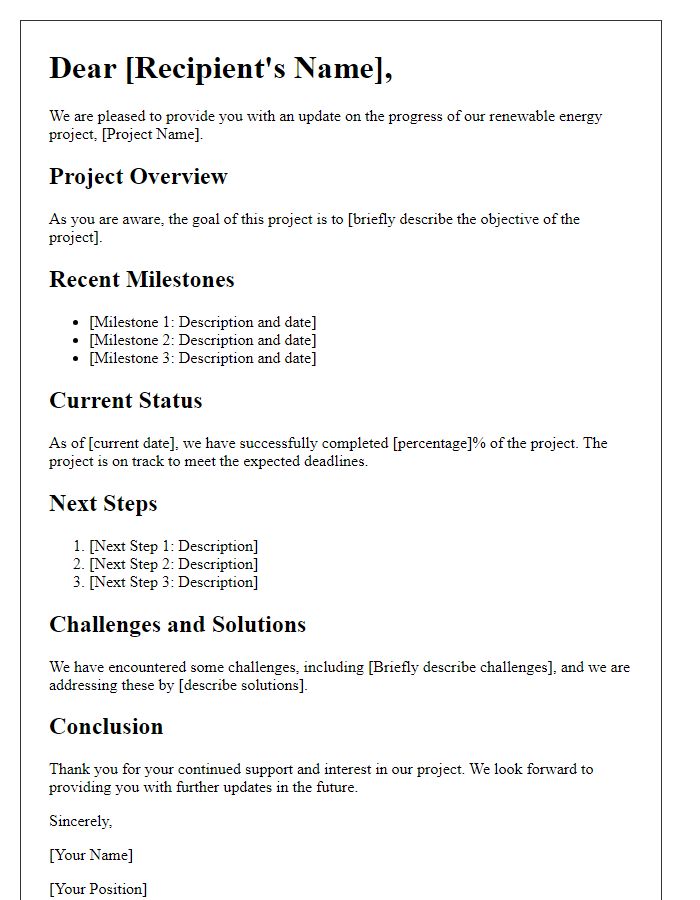 Letter template of renewable energy project progress