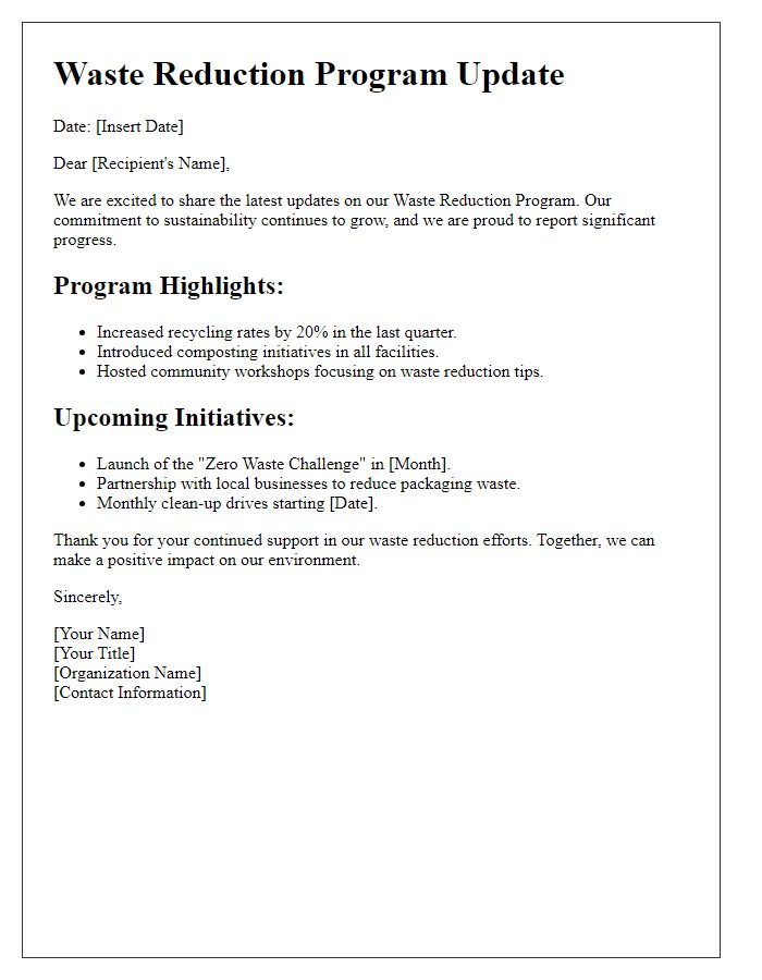 Letter template of waste reduction program update