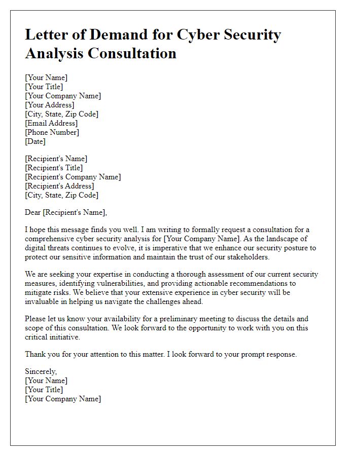 Letter template of demand for cyber security analysis consultation