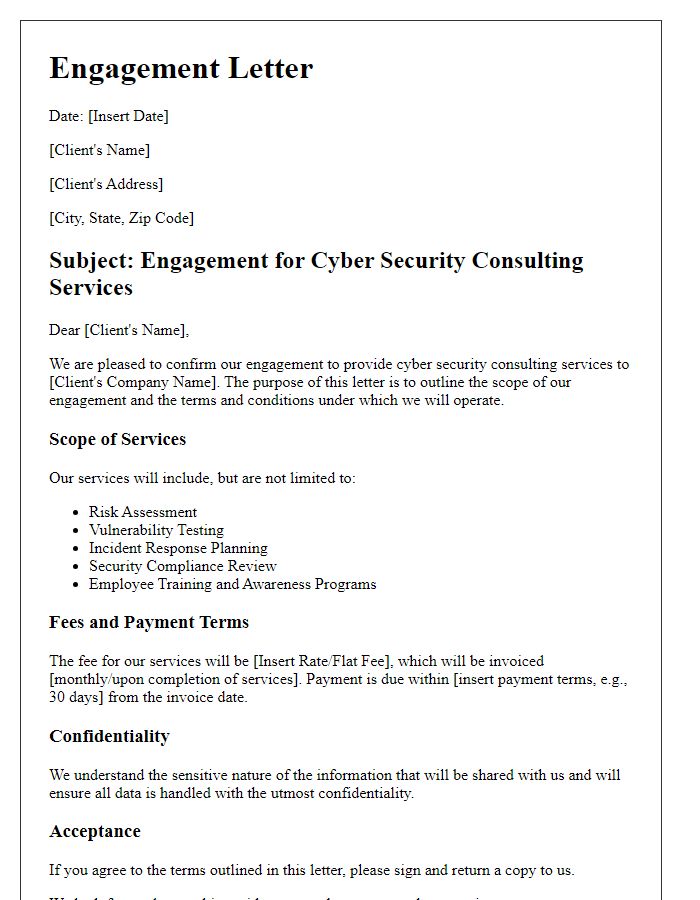 Letter template of engagement for cyber security consulting inquiries