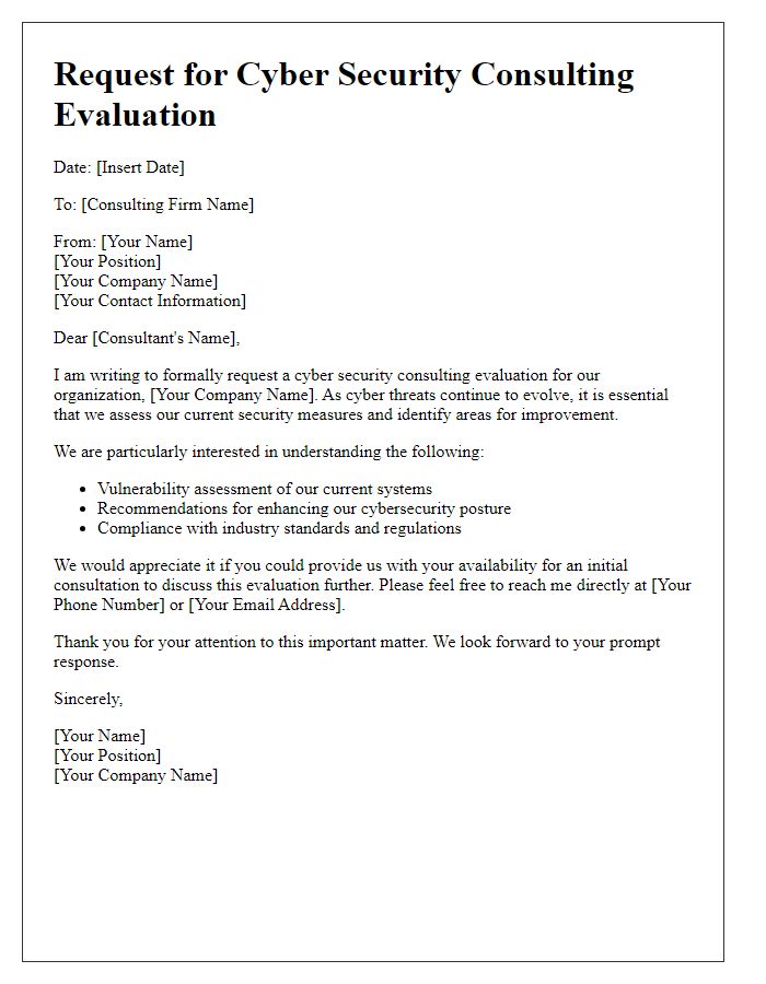 Letter template of need for cyber security consulting evaluation