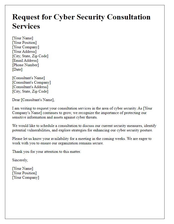 Letter template of request for cyber security consultation services