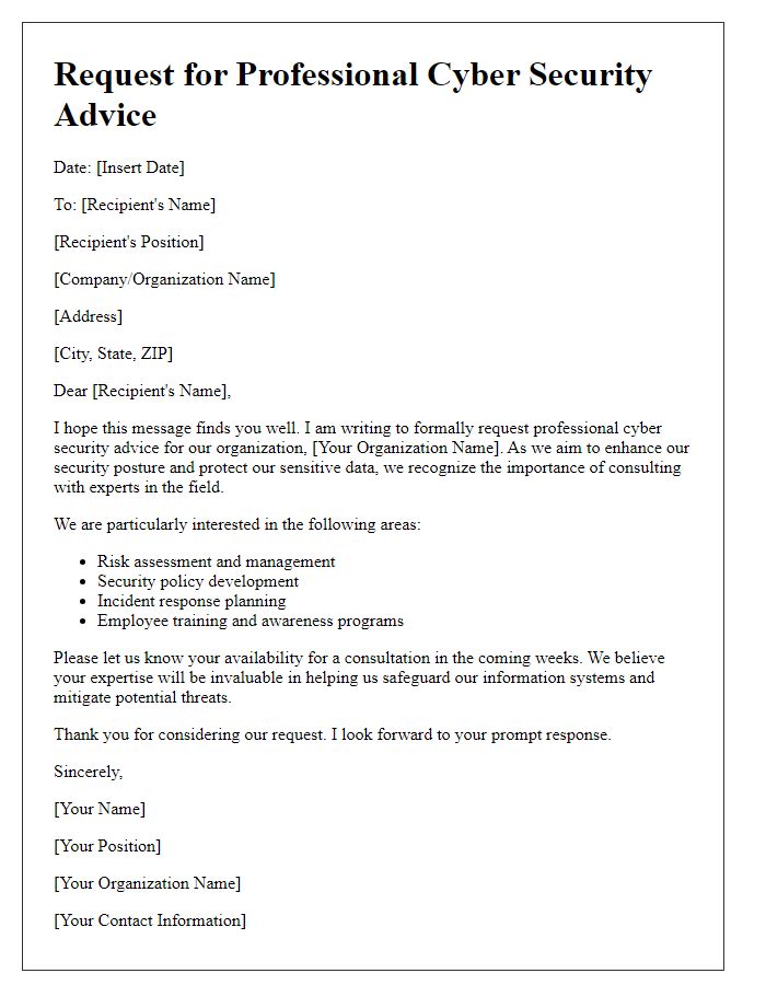 Letter template of requirement for professional cyber security advice