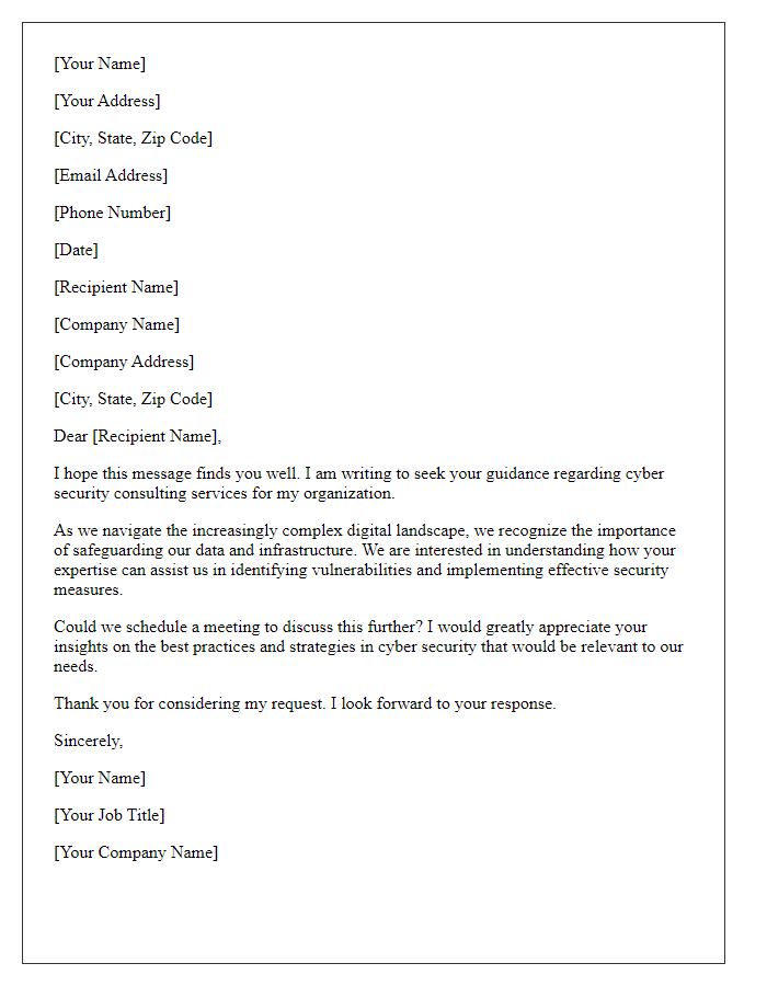 Letter template of seeking guidance on cyber security consulting