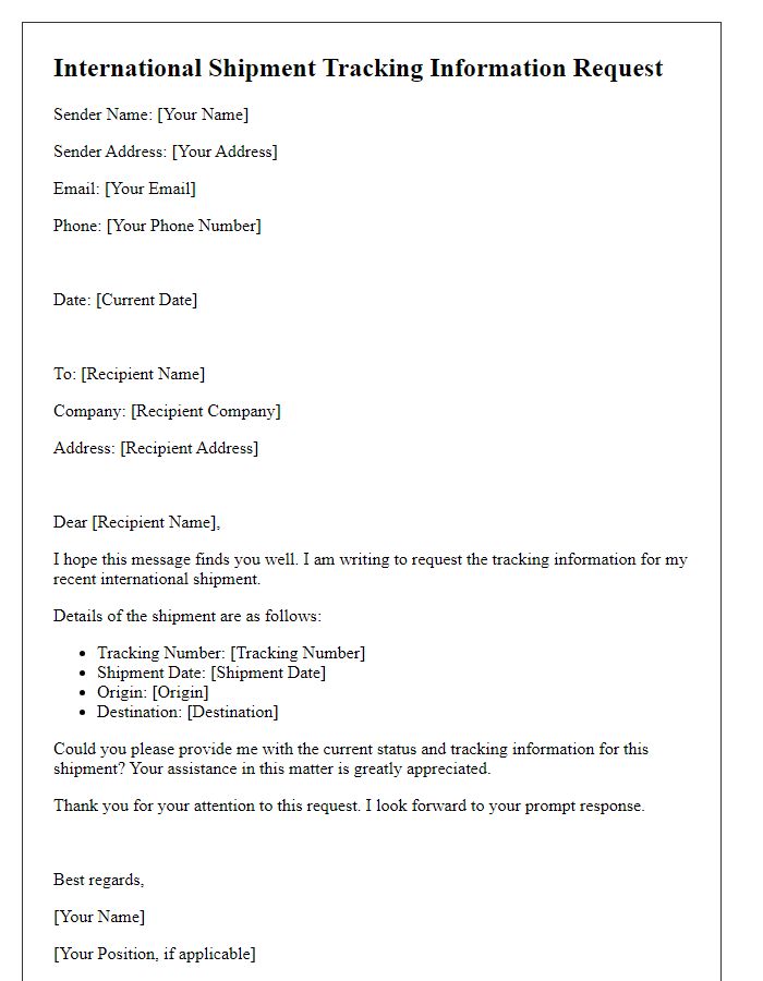 Letter template of international shipment tracking information request