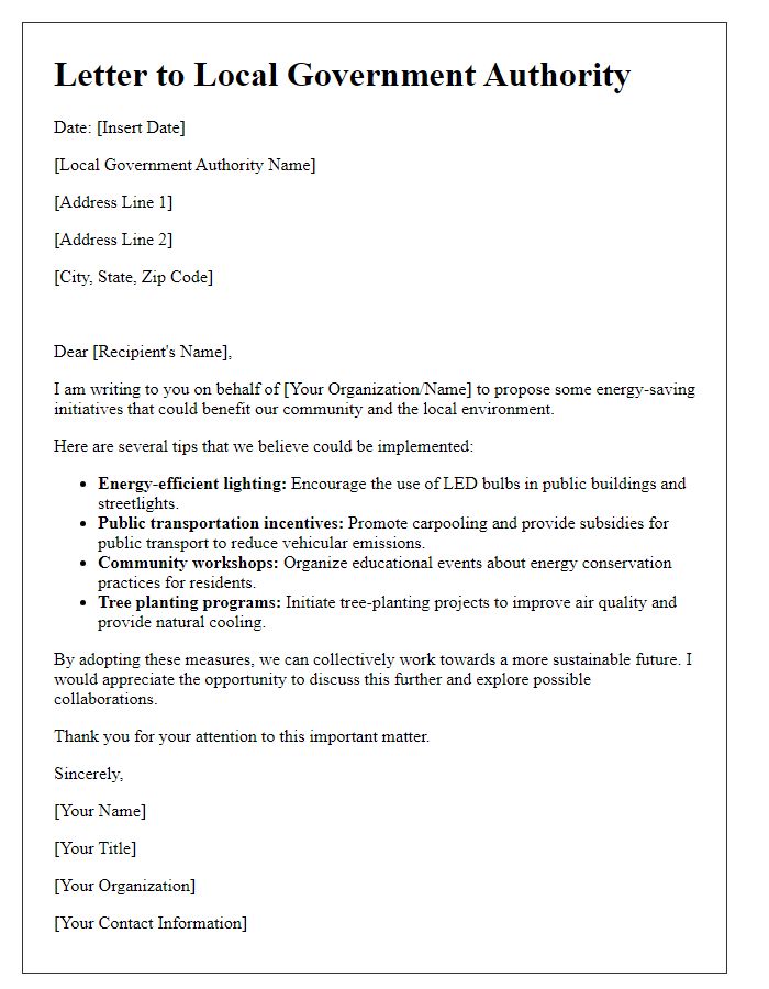 Letter template of energy-saving tips to a local government authority