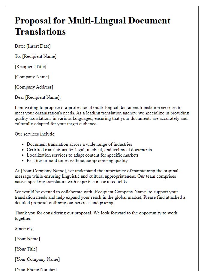 Letter template of proposal for multi-lingual document translations