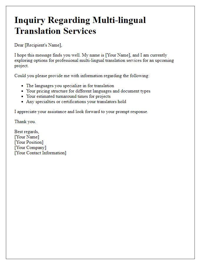 Letter template of question about professional multi-lingual translation