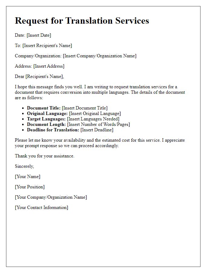 Letter template of request for translation in multiple languages