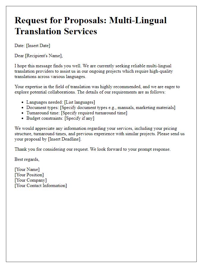 Letter template of search for reliable multi-lingual translation providers