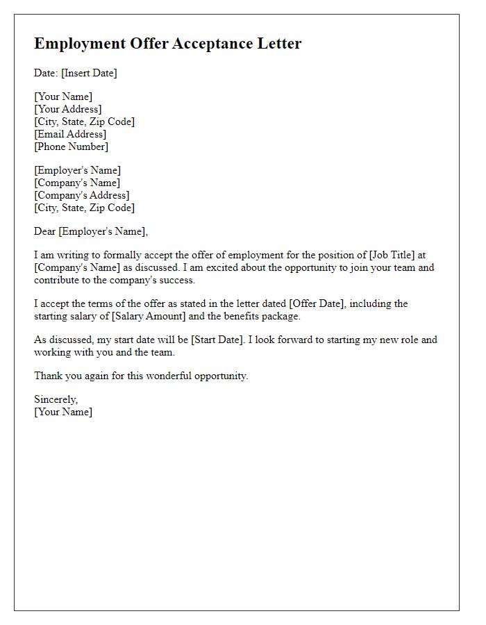 Letter template of employment offer acceptance