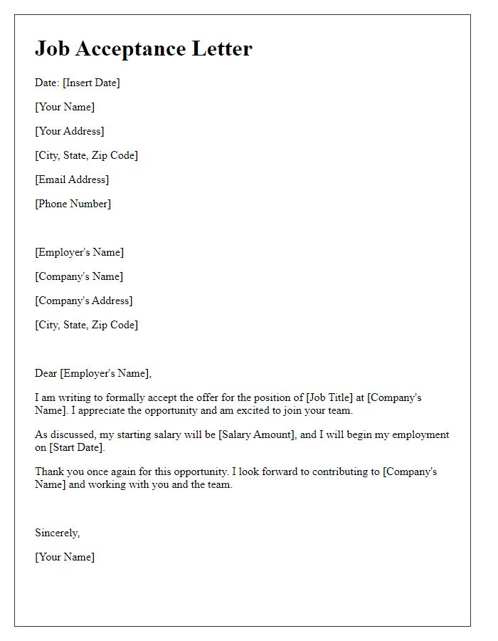 Letter template of formal job acceptance