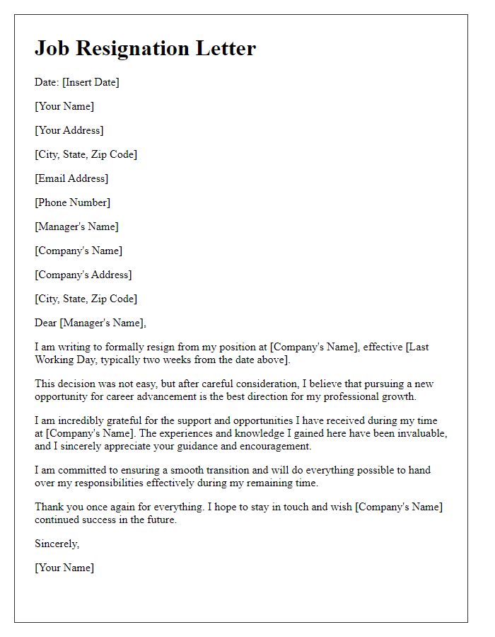 Letter template of job resignation for career advancement