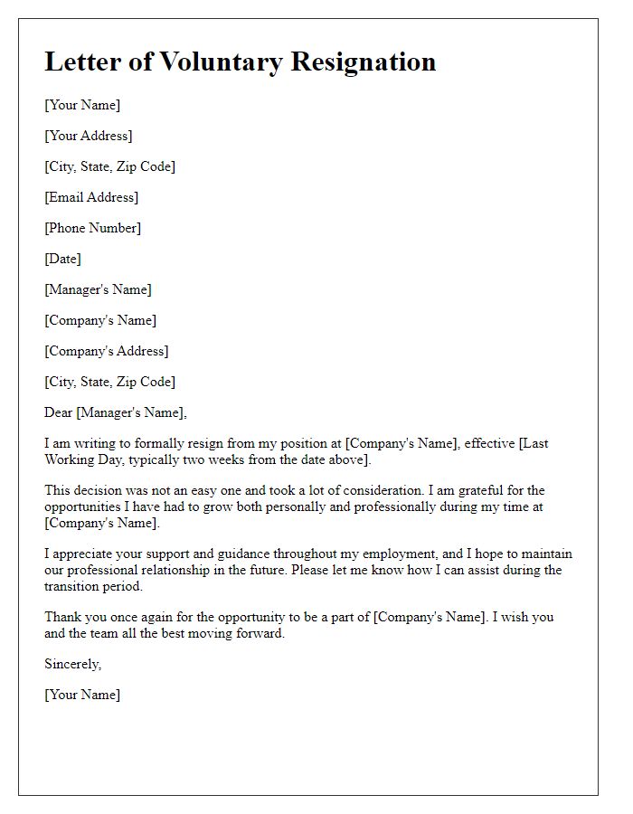 Letter template of voluntary job resignation